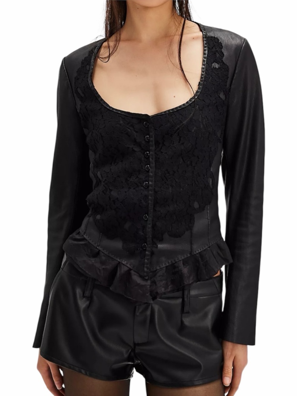 Free People Nigel Preston Leather Lace Corset Top